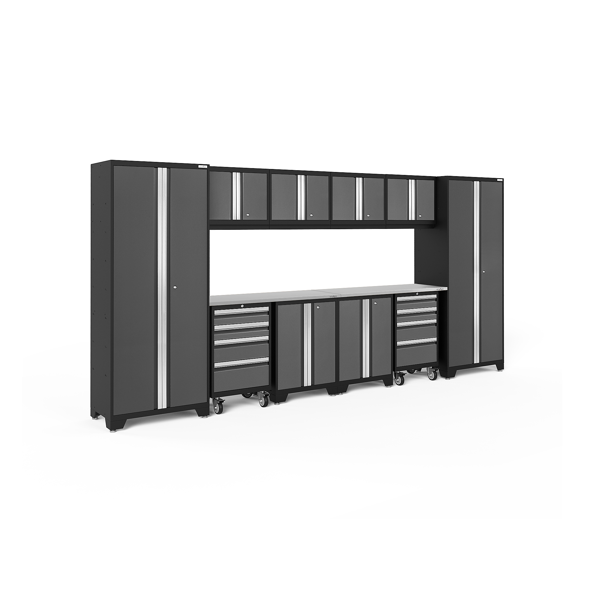 NewAge Products, Bold Series Gray 12-Pc. Steel Garage Cabinet Set, Width 156 in, Height 76.75 in, Depth 18 in, Model# 50411